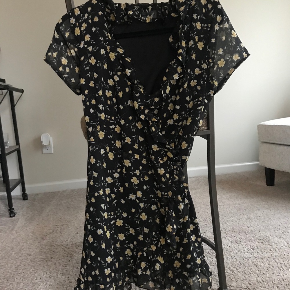Superdown Rachel Wrap Dress in Black Floral